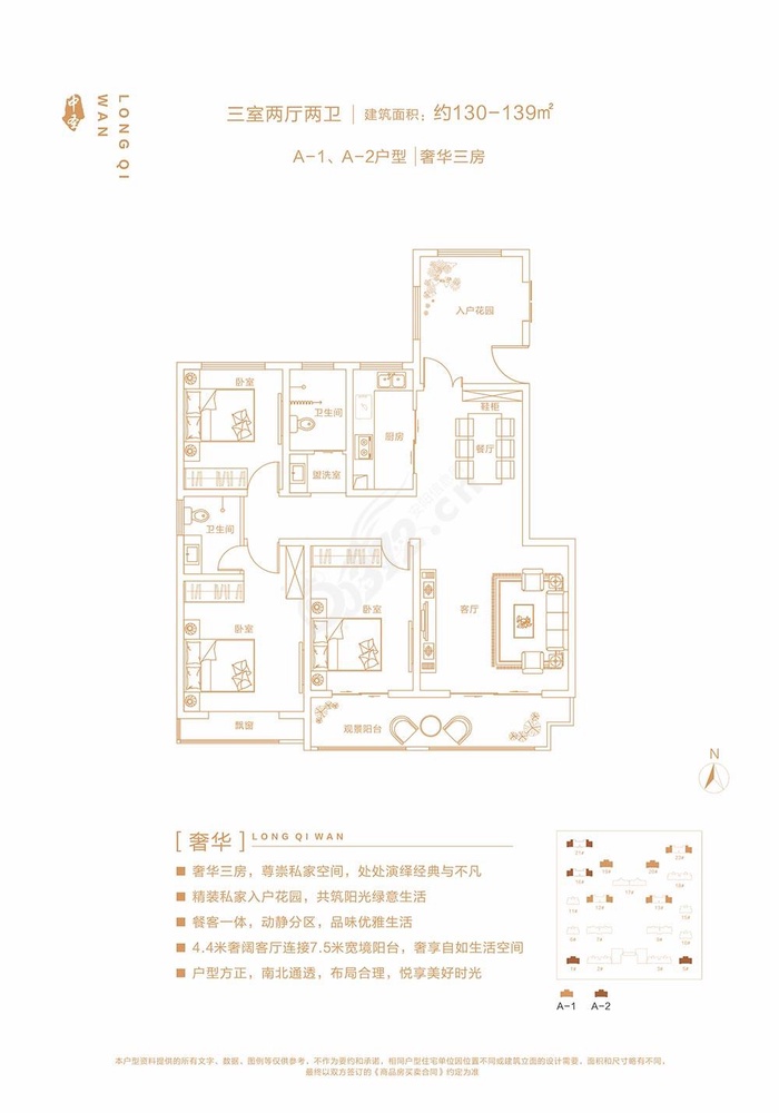 滑县中圣·龙栖湾a-1/2户型(3室)建筑面积:约130m05